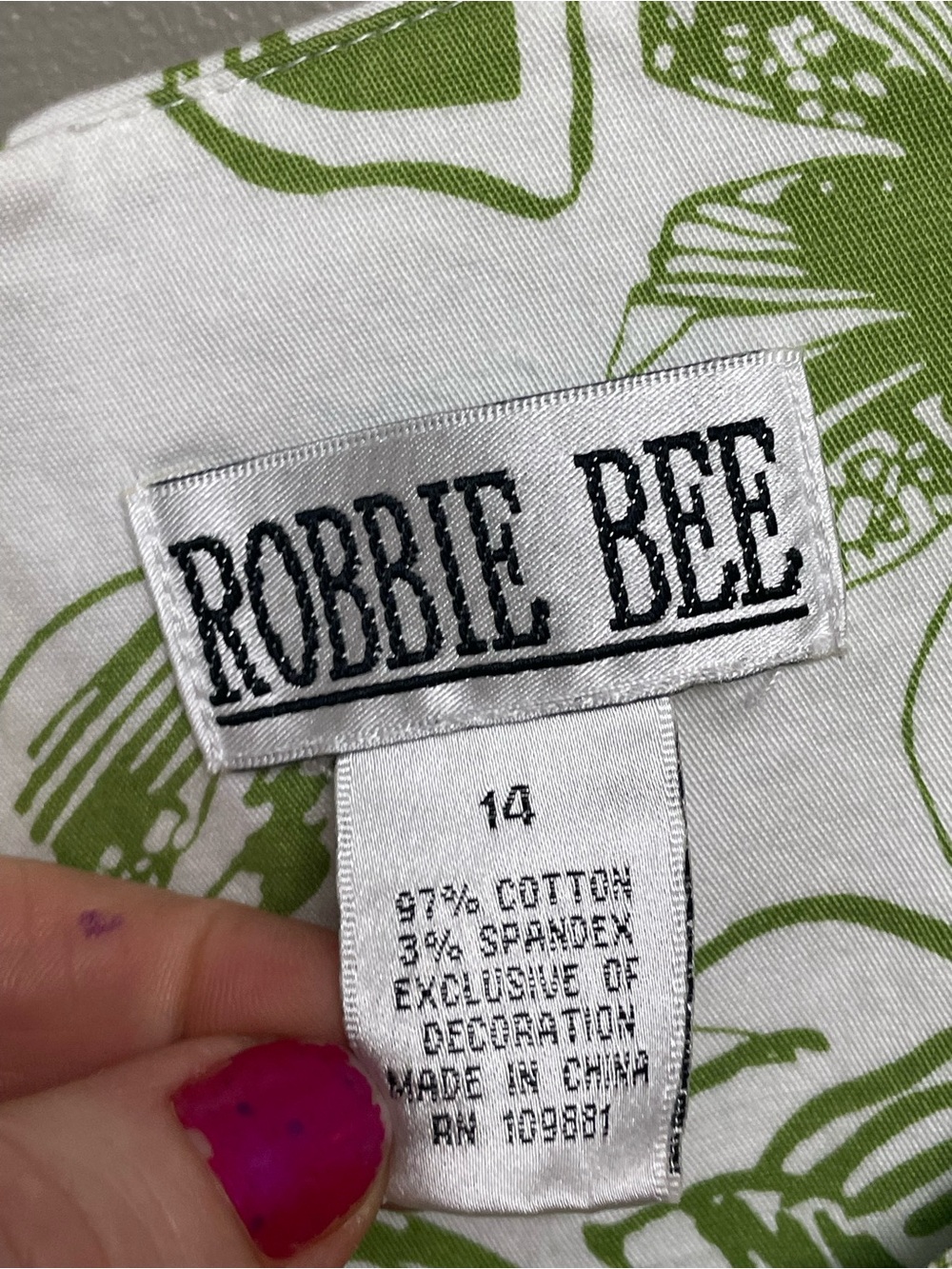 Robbie Bee Green & White Floral print dress size 14 A-Line Flounce Summer - Picture 2 of 8